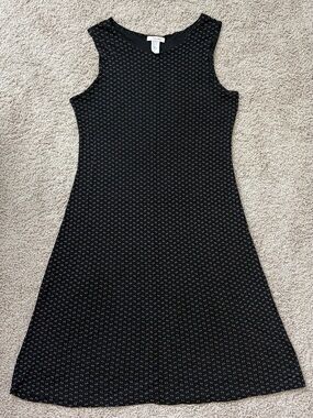 Sleeveless Black Midi Dress with Subtle Dot Pattern